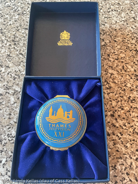 Commemorative enamel box awarded to those who were at the start of Thames, and still there 21 years later. This box awarded to the late Cass Kellas.