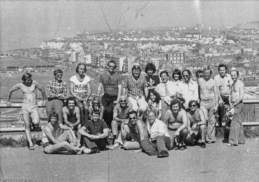 Group crew photo Back L-R: Ray Nicholson, ?, Phil Haines, Peter Bond, Chris Palmer, John Sharland, Monty Modlyn, ?, ?, ?, ?, ?,  Maurice Langston. Middle L-R: Mike Hand-Bowman, ?, Les Furlonger, ? ?. Front L-R:  Geoff North, Peter Unwin, Ray Cooke, Mike Hobbs, ?, “Mitch” Michel